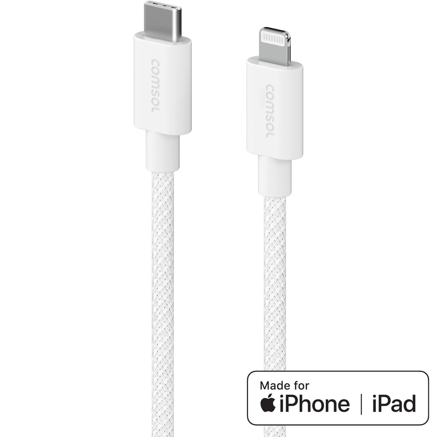 2m USB-C to Lightning Silicone + Fabric Cable White