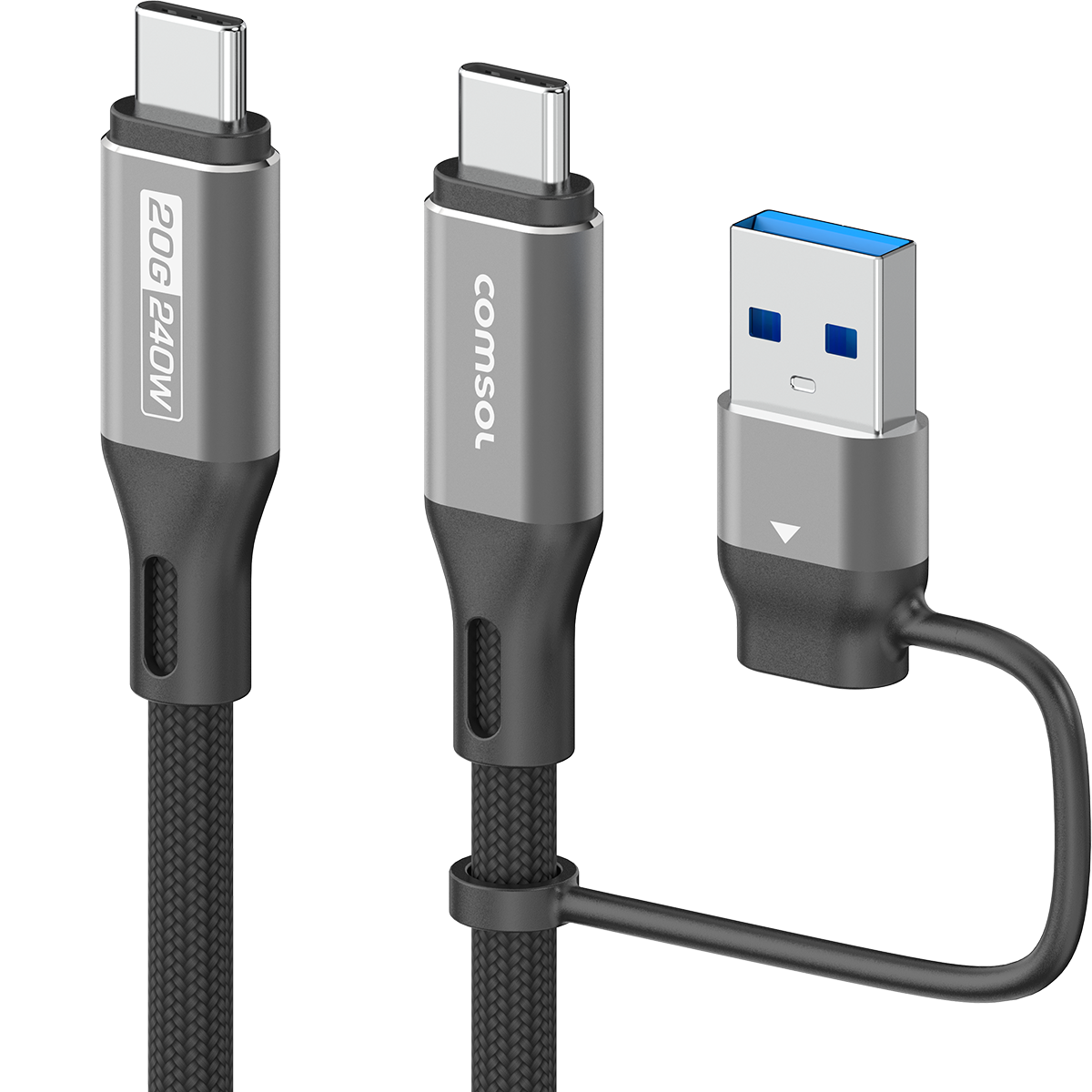 1m 2-in-1 USB-C & A to USB-C 4K Cable 240W