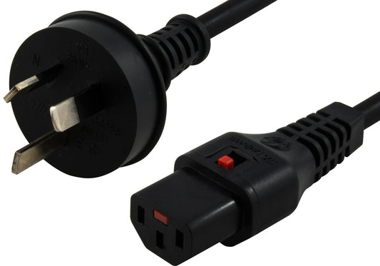 1m IEC LOCK Power Cable 3 Pin AU Plug(M) to IEC-C13(F) Black