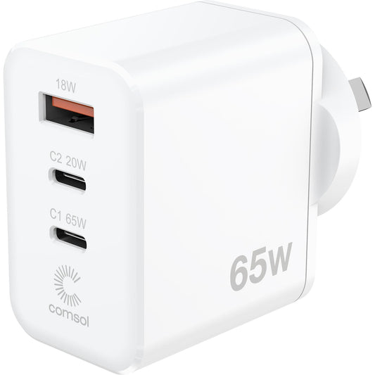 Comsol 65W USB-C + C + A Wall Charger