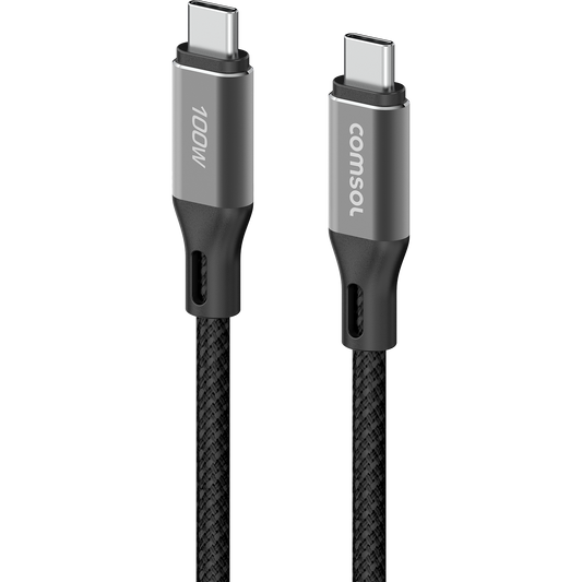 1.5m USB-C to USB-C Silicone + Fabric Cable 100W Black