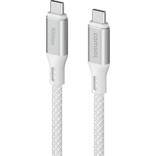 1.2m USB-C to USB-C Silicone + Fabric Cable 10Gbps White