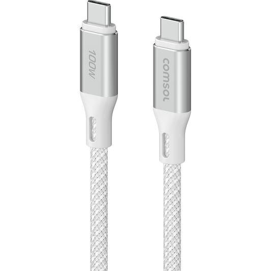 3m USB-C to USB-C Silicone + Fabric Cable 100W White