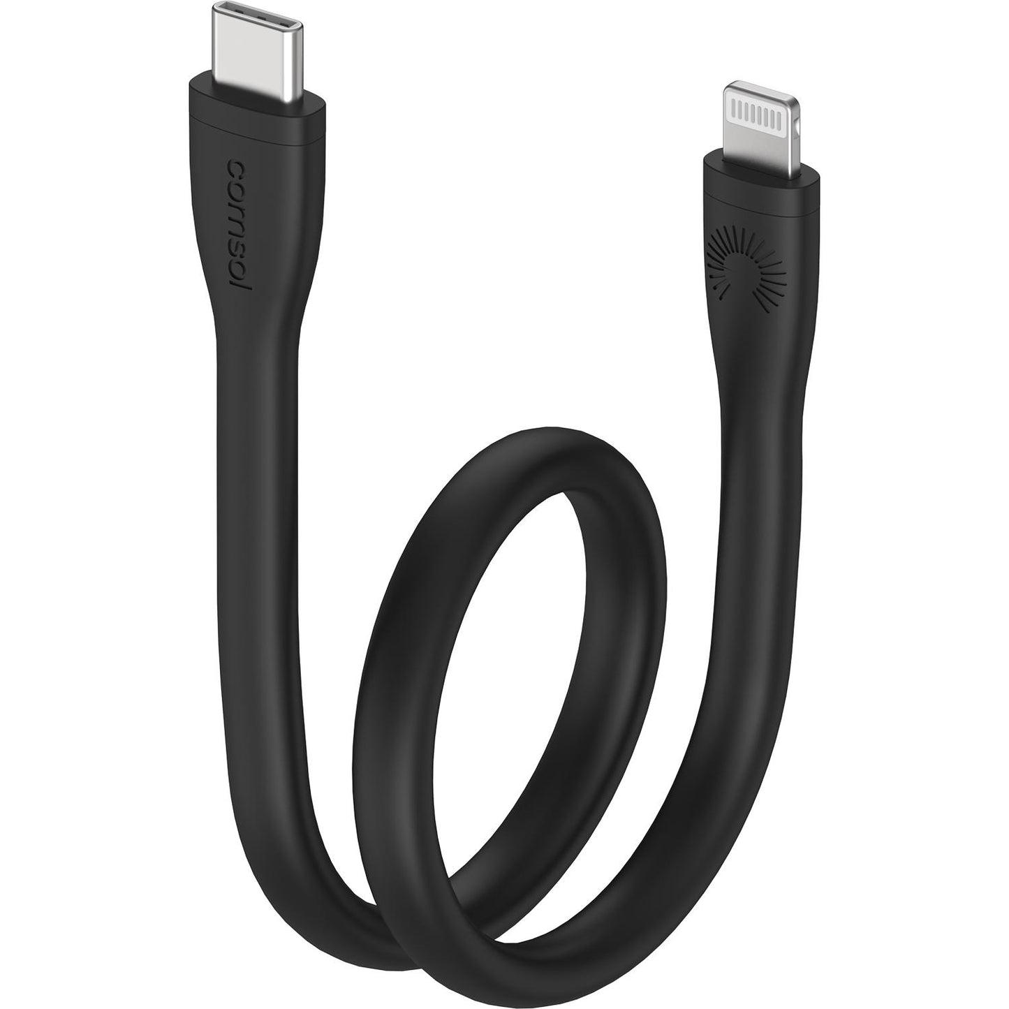 25cm Silicone USB-C to Lightning MFi Cable Black