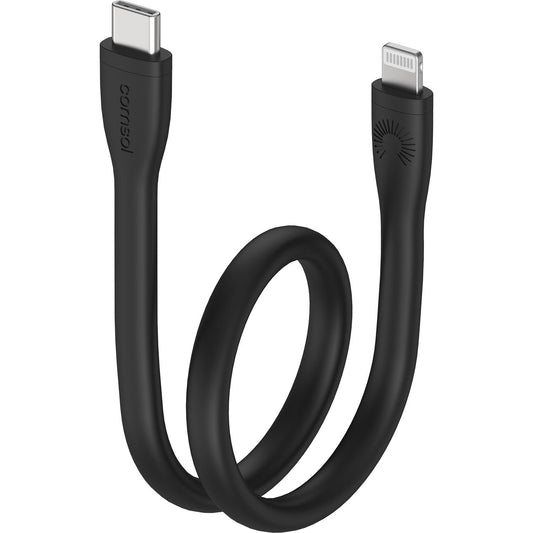 25cm Silicone USB-C to Lightning MFi Cable Black